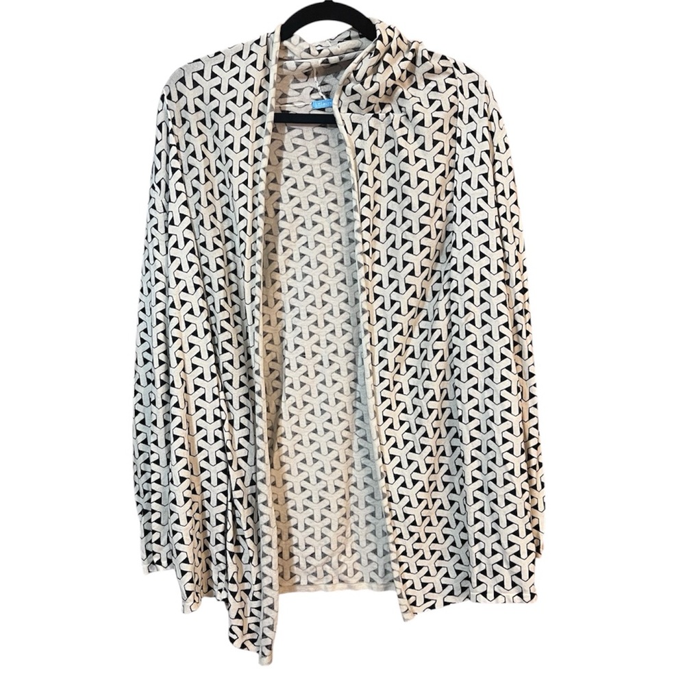 J McLaughlin Cardigan Open Front Lightweight Knit Geometric Black White Size M